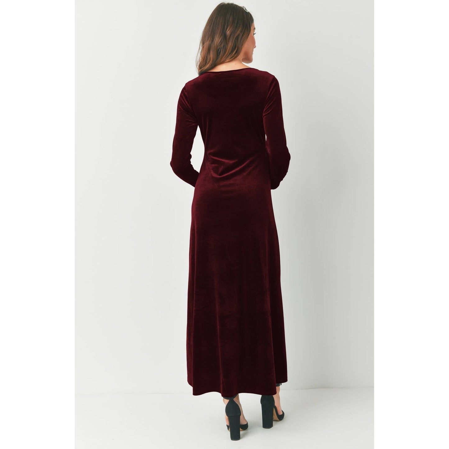 Burgundy Velvet Midi Dress Maternity
