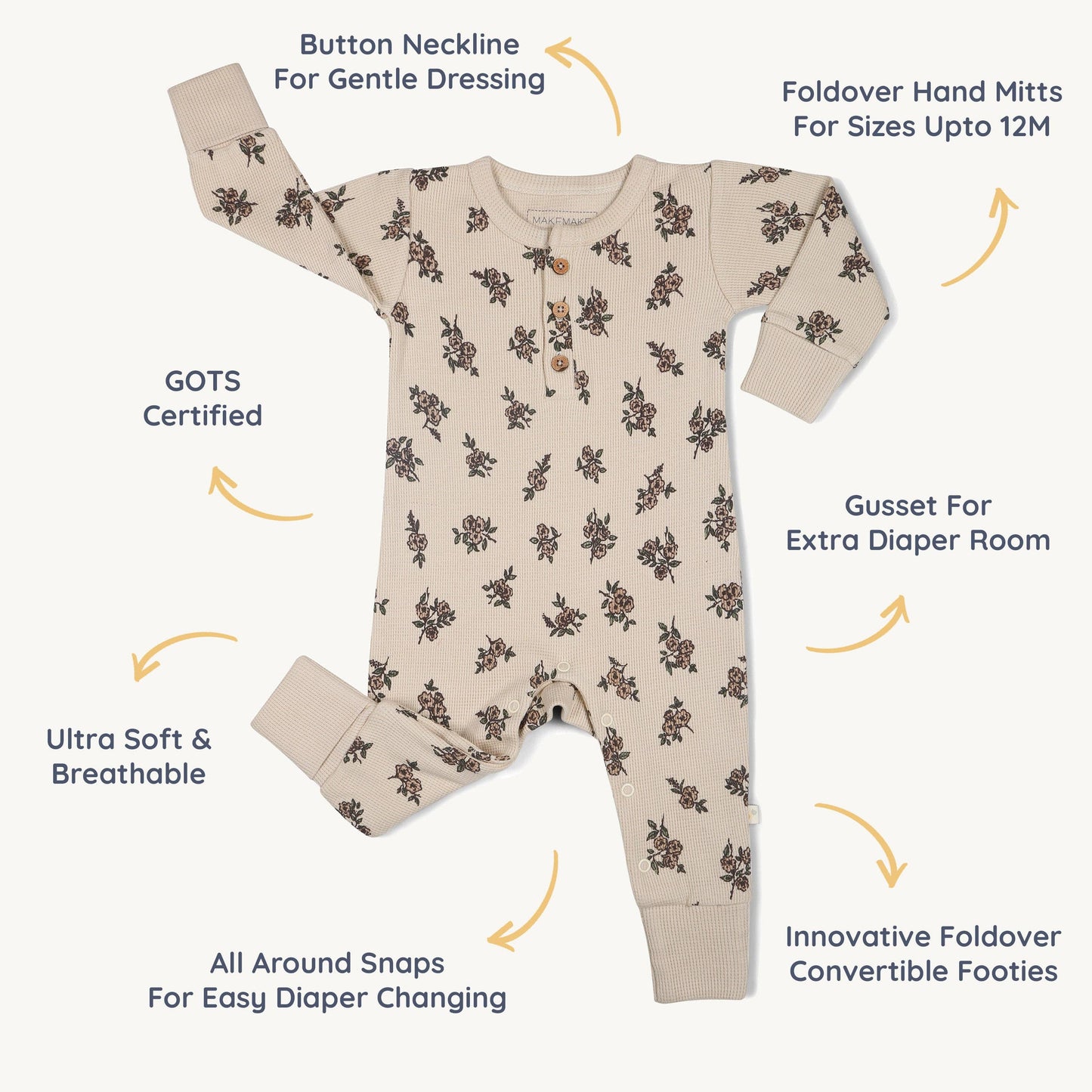 Makemake Organics - Organic Button Romper - Posy