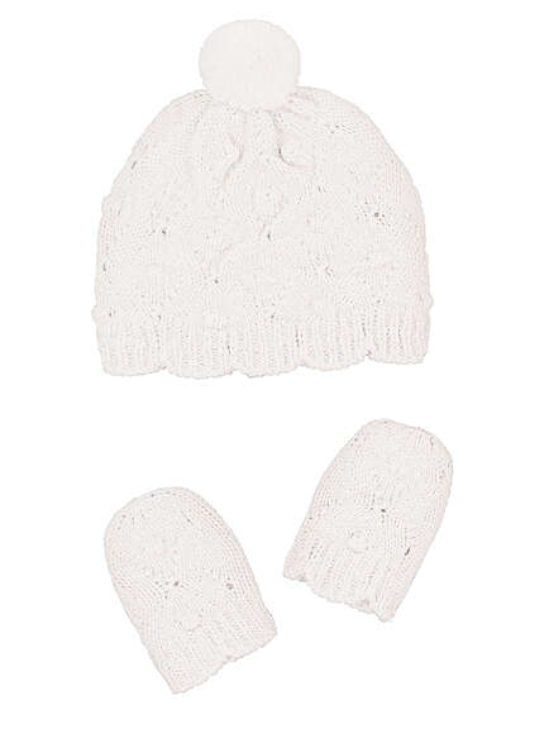 Mayoral Girls Hat/Mittens Set - Milk