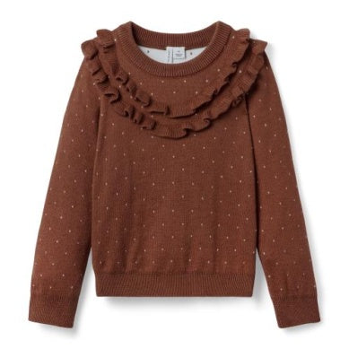 J&J - Ruffle Sweater - Brown Dot