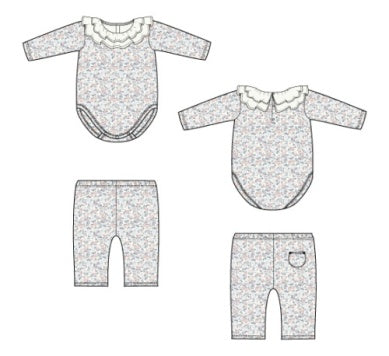 J&J - Ruffle Collar Pant Set - Ditsy