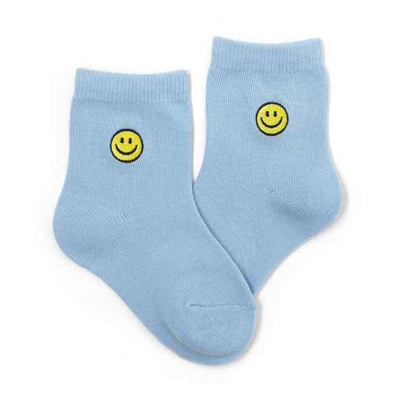Little Stocking Co. - Blue Smiley Embroidered Midi Sock