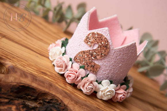 Hello beautiful bows - Pink Glitter Birthday Crown with a 1
