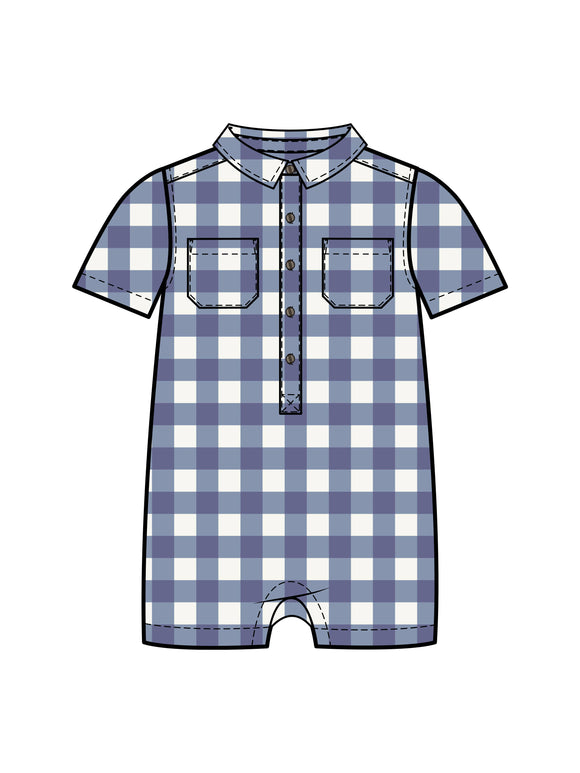 Mato Seersucker Collared Romper - Gingham