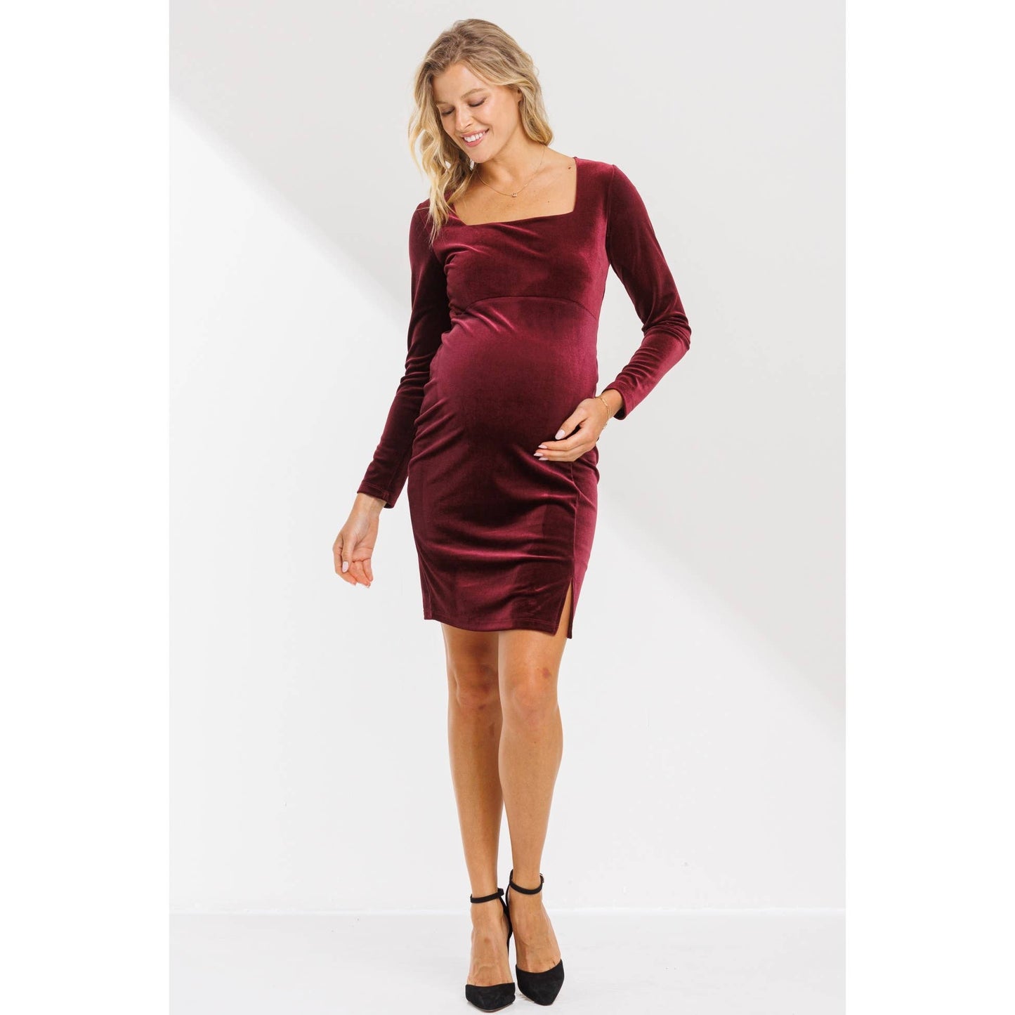 Green Velvet Mini Dress Maternity