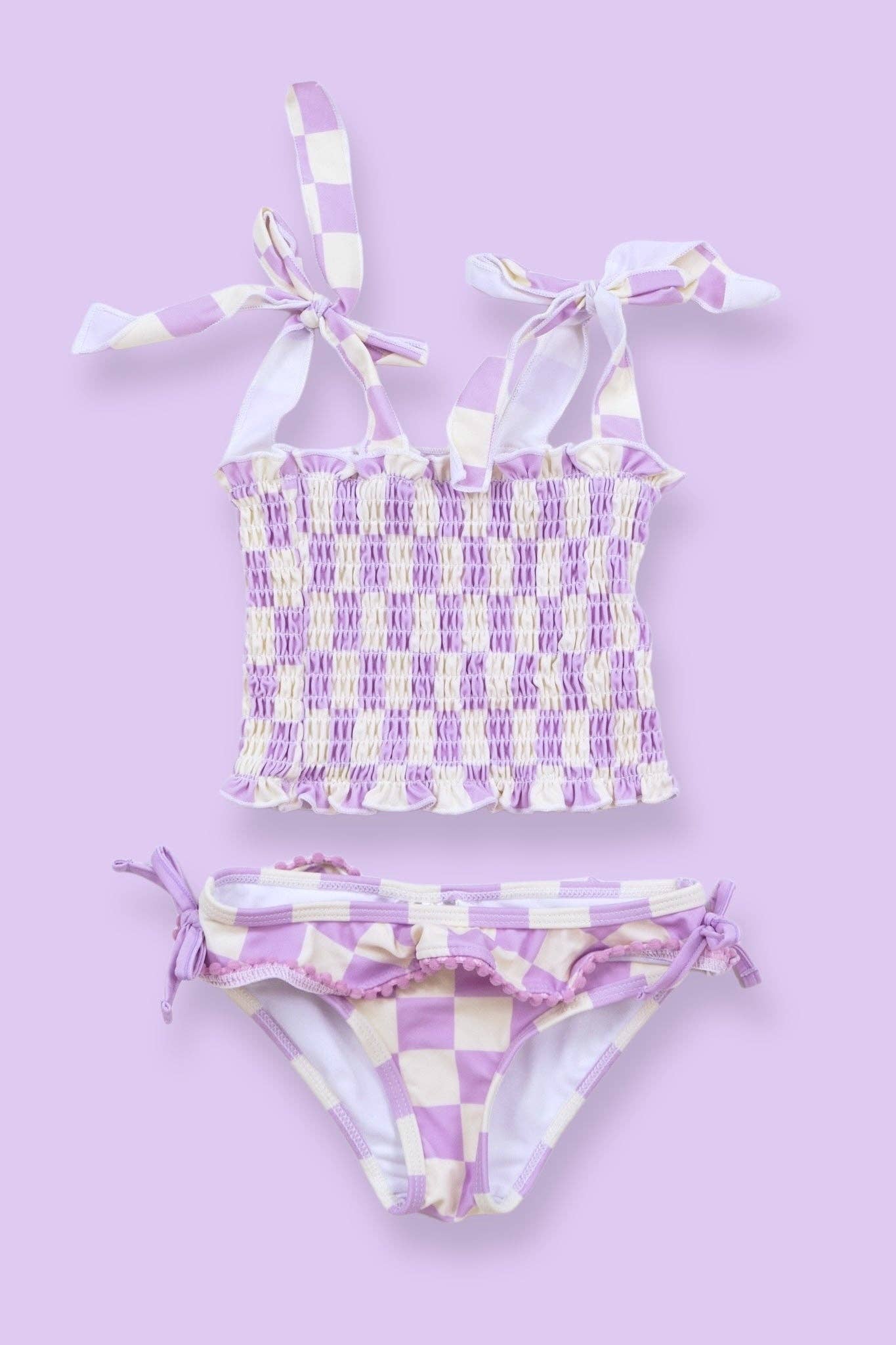 SMOCKED TANKINI SWIM SUIT - PERIWINKLE CHECKERS