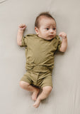Bamboo Tee & Bike Shorts Set - Olive