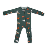 bug + bean kids - Bamboo Zip Romper - Green Cow