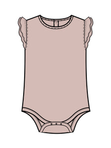 Maggie Ribbed SS Bodysuit Ruffle - Rosa