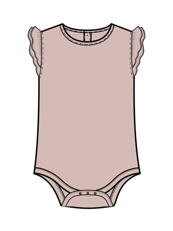 Maggie Ribbed SS Bodysuit Ruffle - Rosa