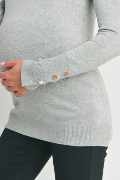 Maternity LS Button Cuff Knit Top