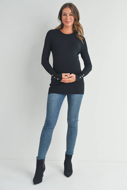 Maternity LS Button Cuff Knit Top