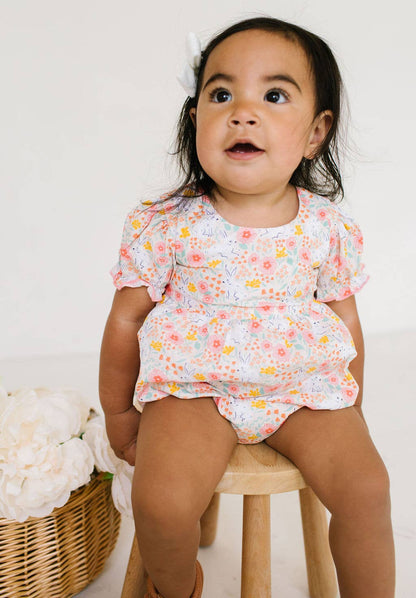 Quinn Poplin Romper - Bunny Field
