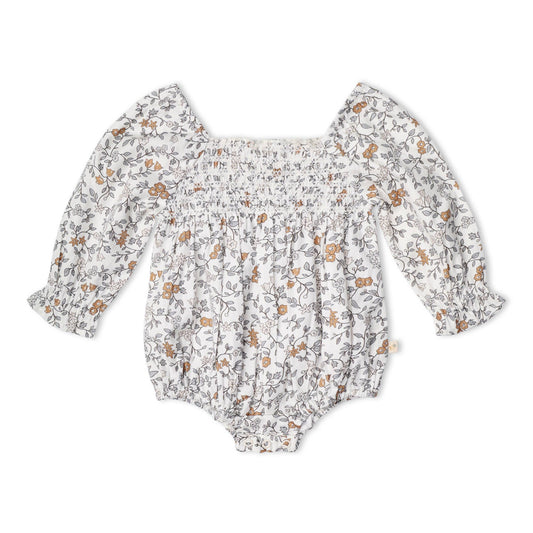 Org. Smocked LS Romper - Ivy