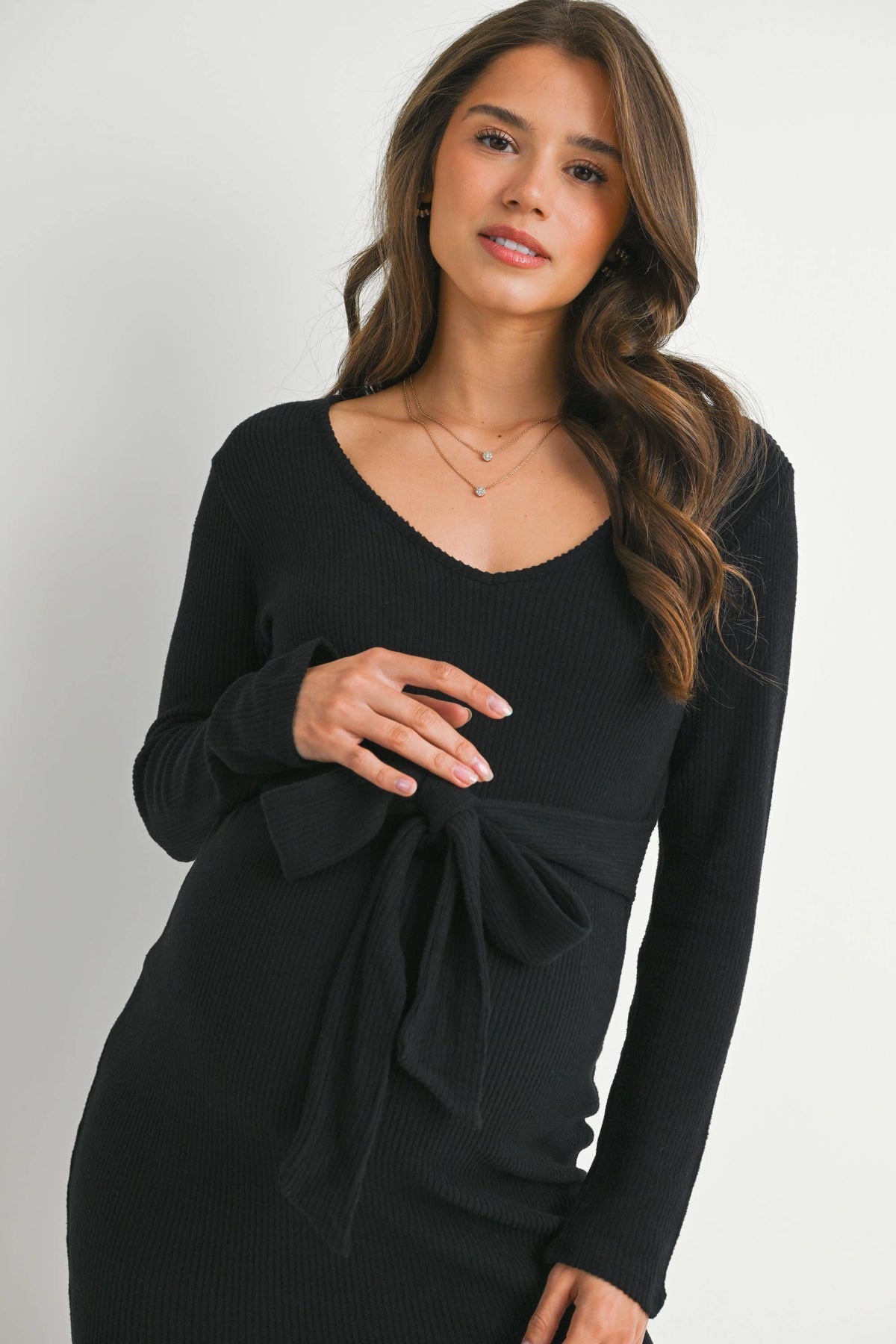 Maternity SL Tie Knit Dress - Black