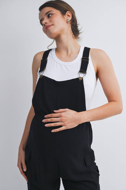 Black Adjustable Overalls Maternity