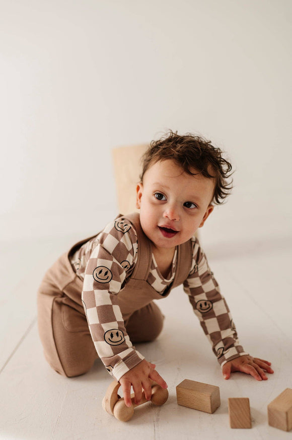 Long Sleeve Bodysuit Bamboo - Smiley Check