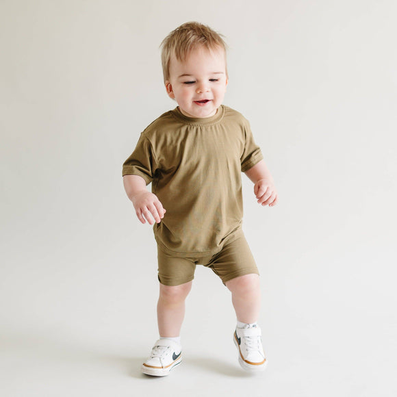 Bamboo Tee & Bike Shorts Set - Olive