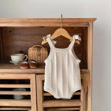 Knit Baby Romper with Ties - Dune