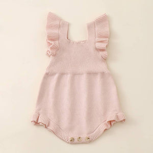 Knit Flutter Romper - Blush