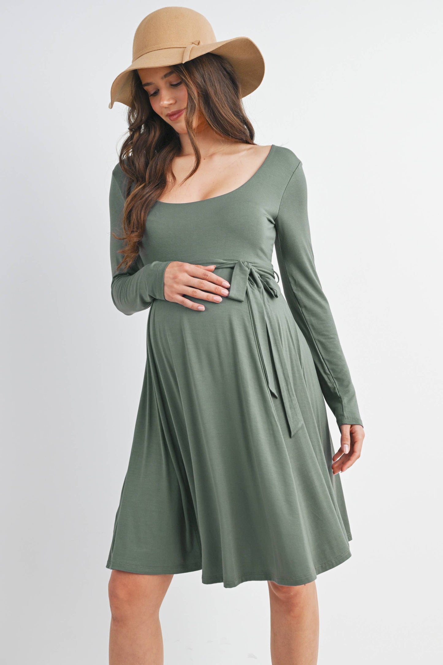 Black Waist Tie Maternity Dress