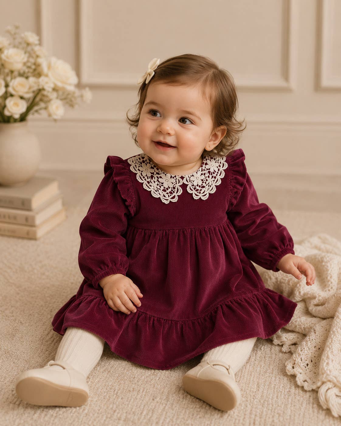 Corduroy Dress Set - Raspberry