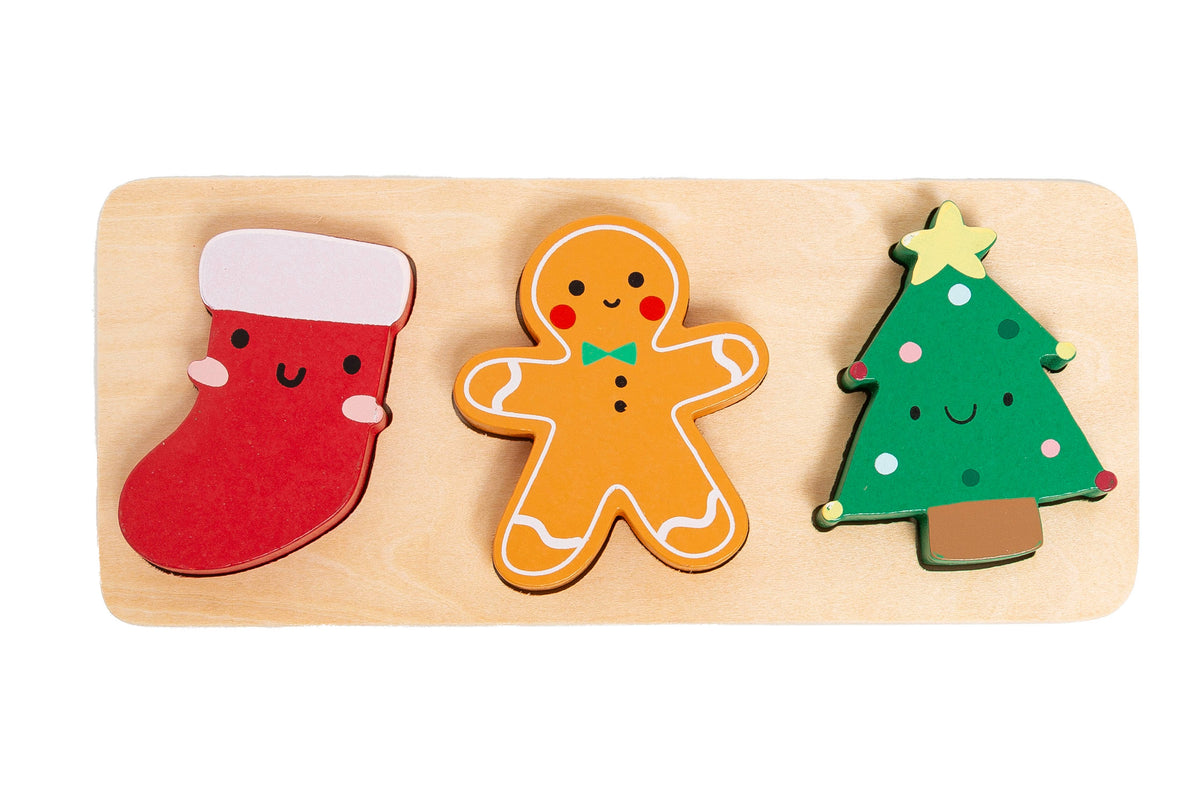 Wooden Christmas Shapes Puzzle, Developmental Learning Toy