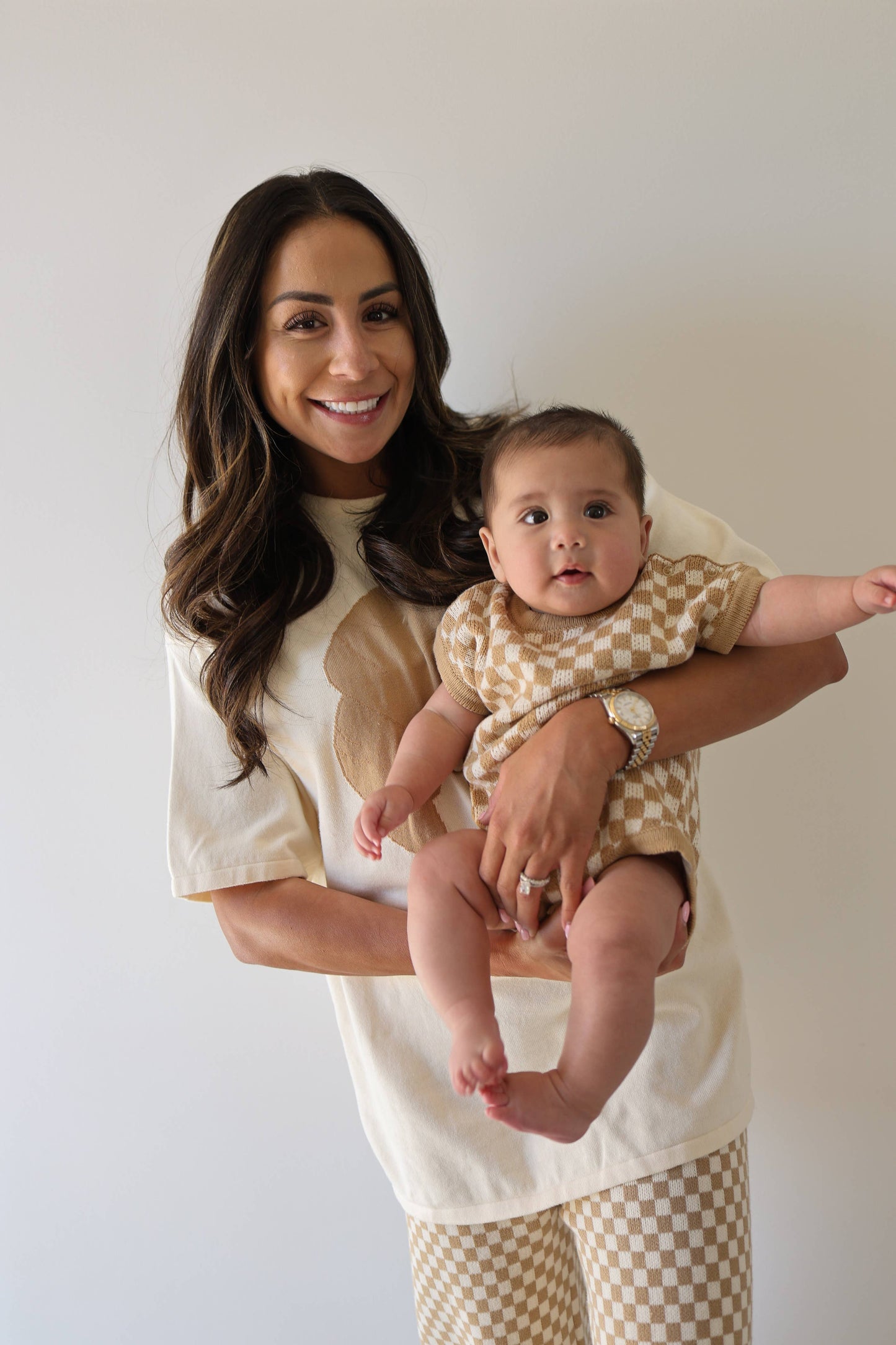 Knit Romper | Latte Check
