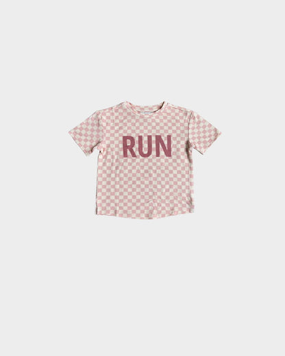 babysprouts clothing company: Boxy Tee in Pink Lemonade Checkered RUN