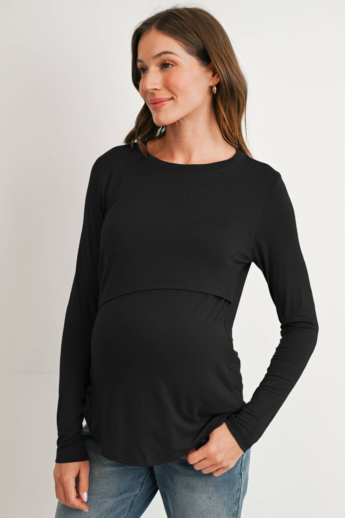 Maternity Nursing LS Tee w Panel Black