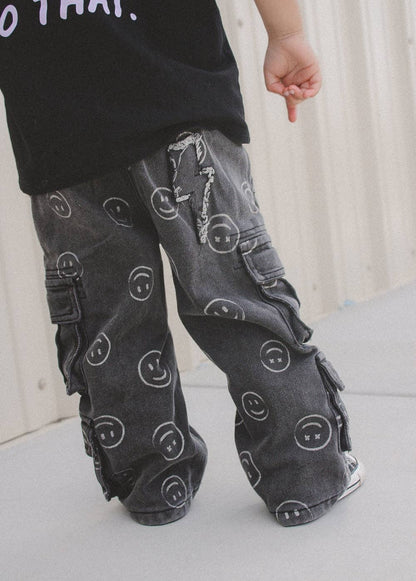 Smiley Face Baggy Jeans Black