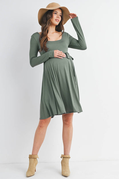 Black Waist Tie Maternity Dress