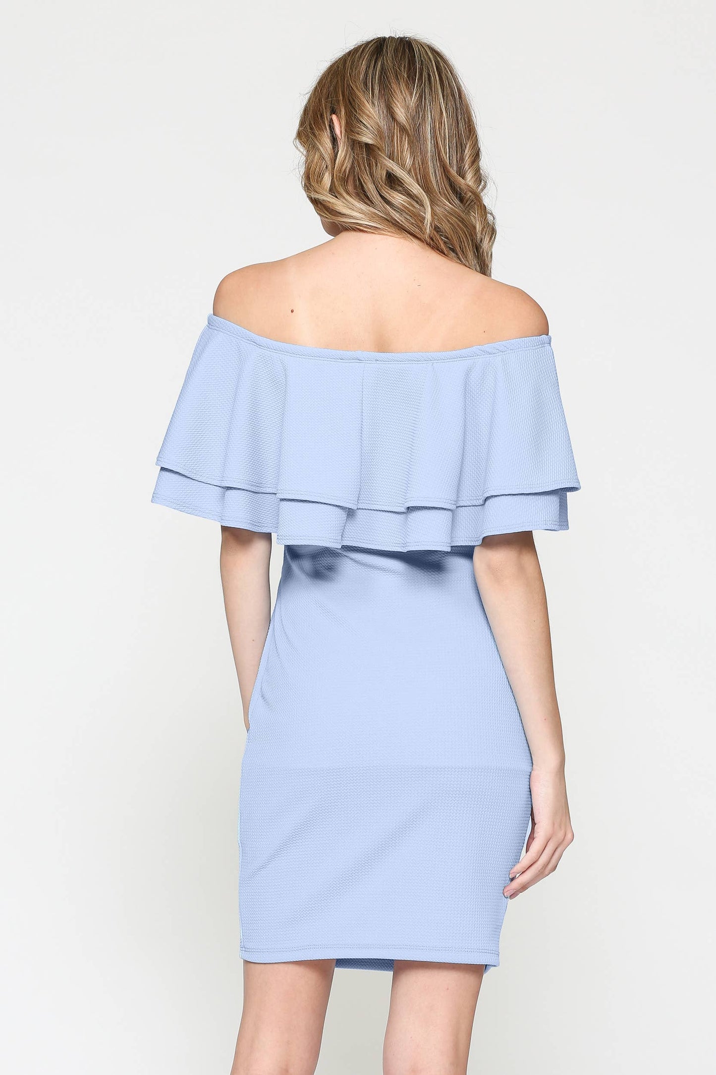Blue Off-Shoulder Maternity Dress