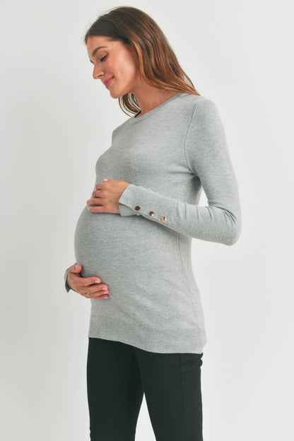 Maternity LS Button Cuff Knit Top