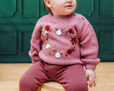 French Rose Heart Embroidered Slouchy Sweater