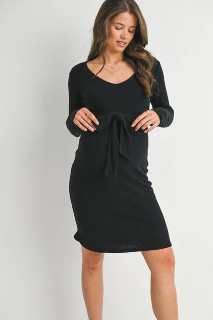 Maternity SL Tie Knit Dress - Black