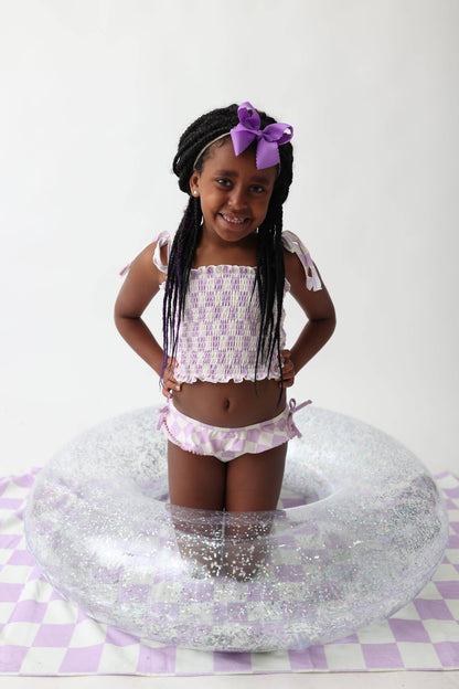 SMOCKED TANKINI SWIM SUIT - PERIWINKLE CHECKERS