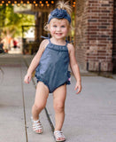 Pom Pom Bubble Romper - Blue