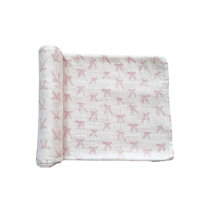 Muslin Swaddle Blanket - Pink Bows