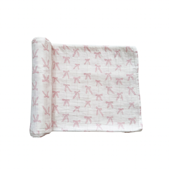 Muslin Swaddle Blanket - Pink Bows