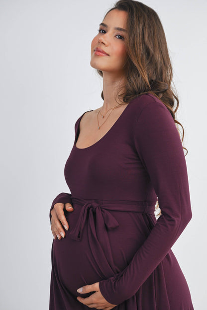 Black Waist Tie Maternity Dress