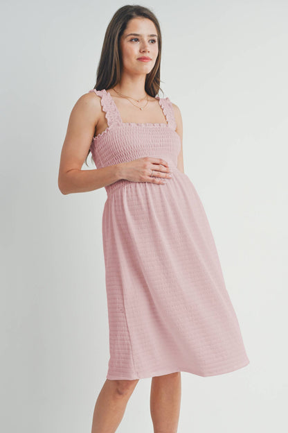 Pink Smocked Sleeveless Dress Maternity