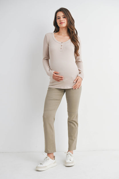 Maternity Henley LS Top - Taupe