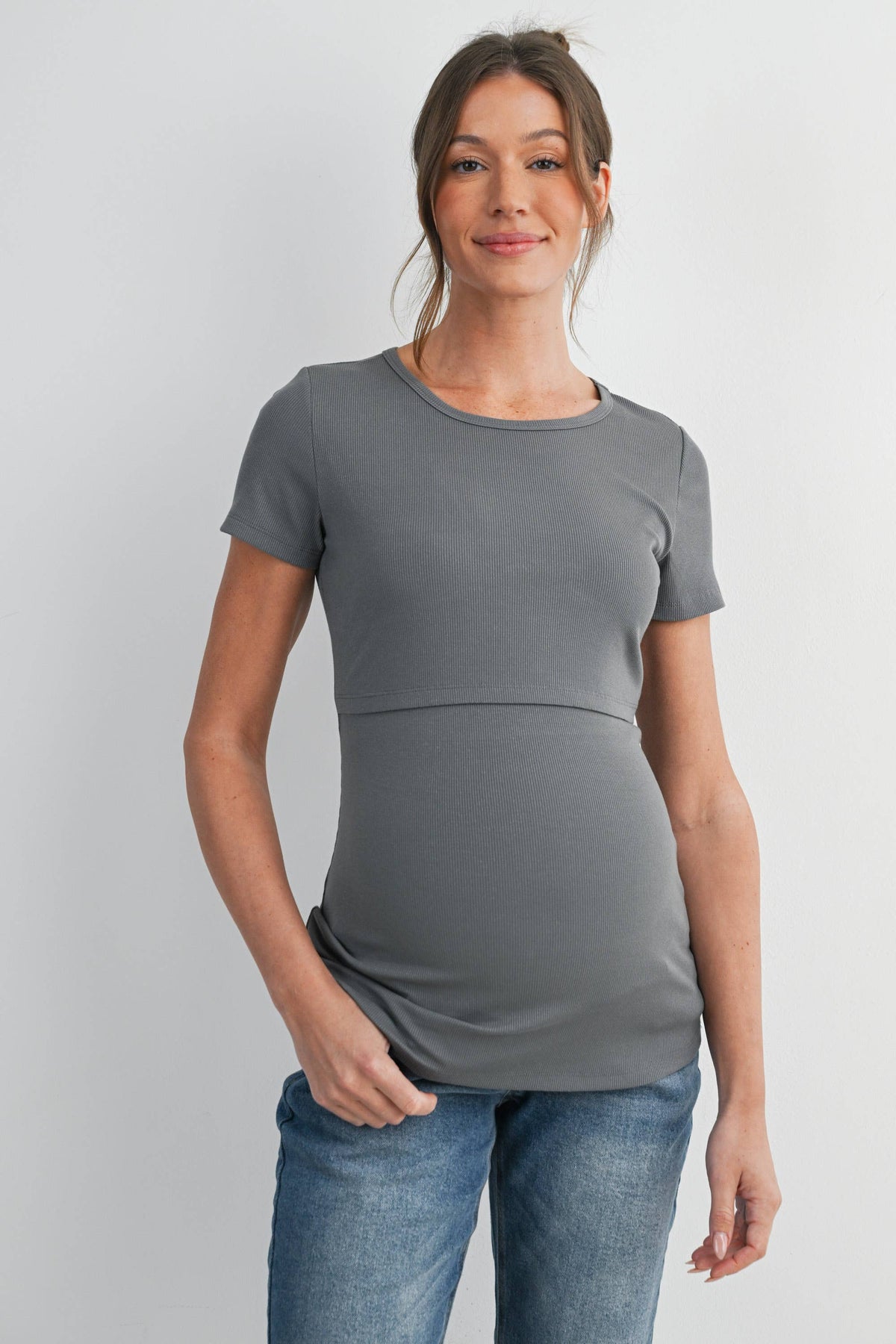 Maternity Nursing T-Shirt w Panel Olive