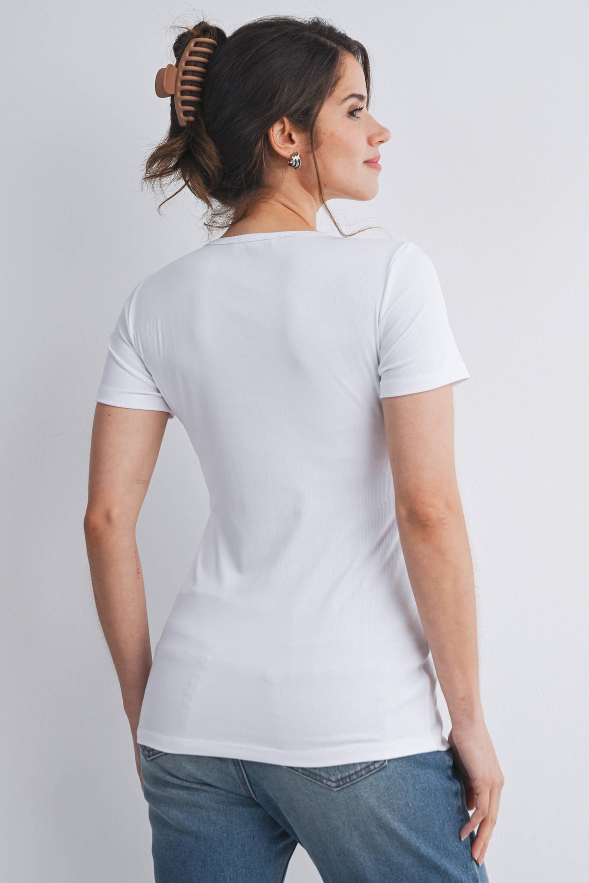 Nursing SS T-Shirt with Front Panel - White