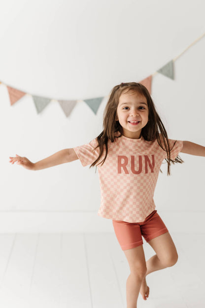 babysprouts clothing company: Boxy Tee in Pink Lemonade Checkered RUN
