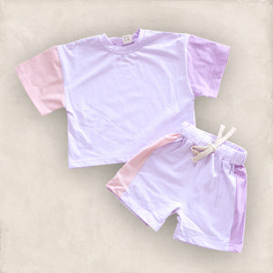 Color Block Shirt & Shorts Set - Pink