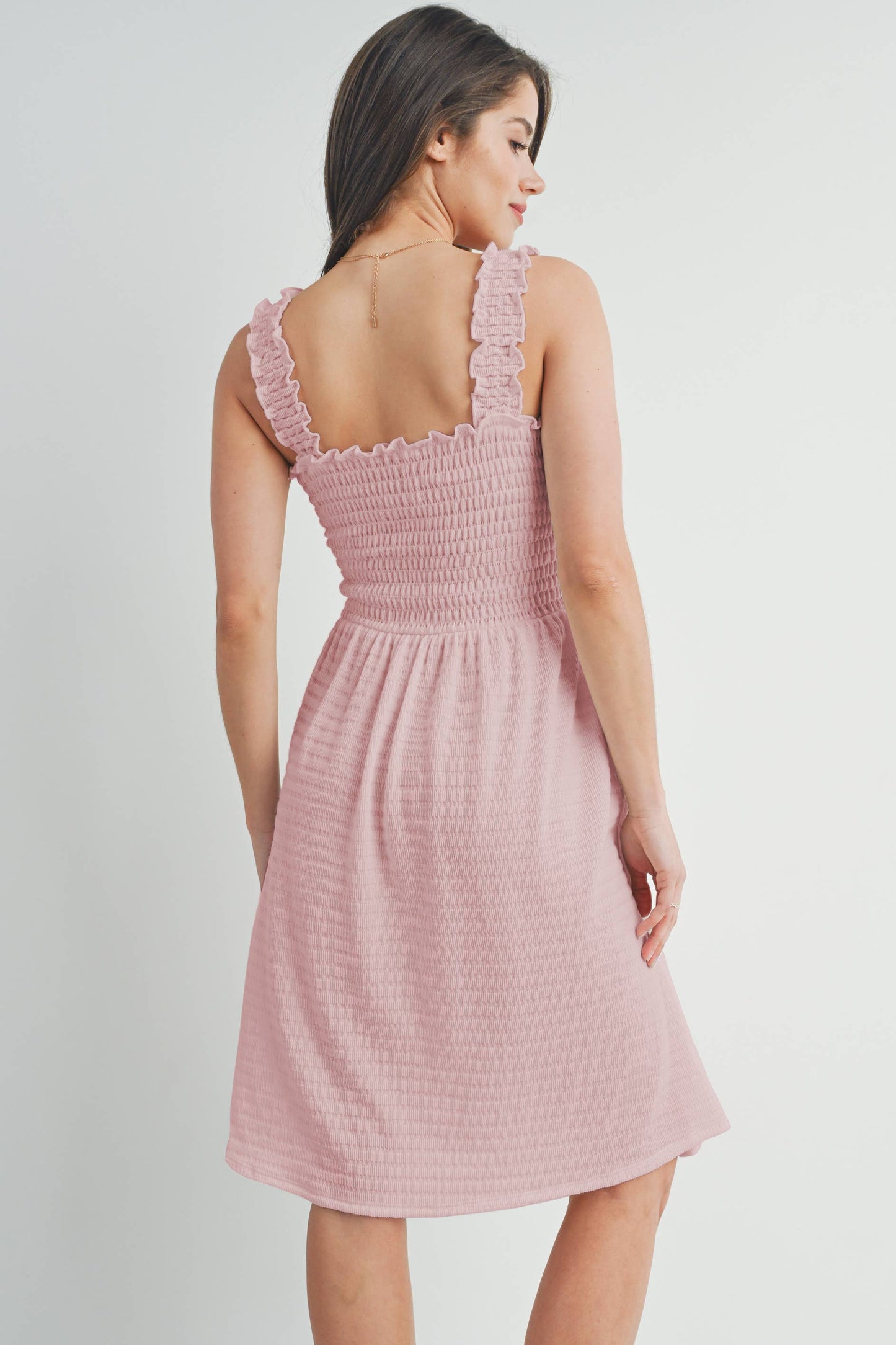 Pink Smocked Sleeveless Dress Maternity