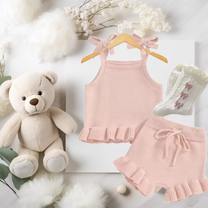 Dusty Rose Knit 2 Pc Ruffle Short Set