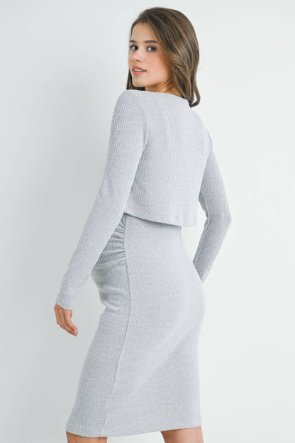 Maternity Set Crop Cardigan and Dress - Grey